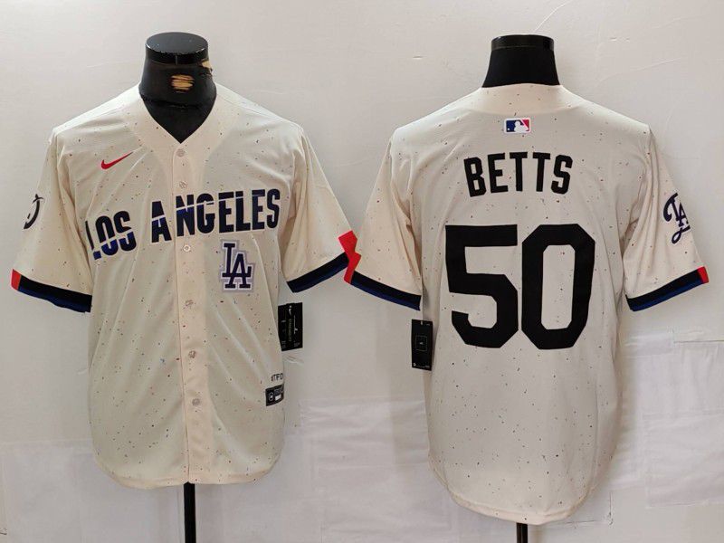 Men Los Angeles Dodgers #50 Betts Cream Fashion Nike Game MLB Jersey style 7013